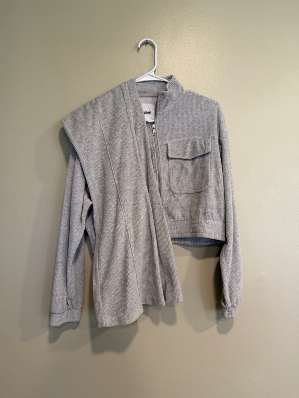 Aerie Light Gray Ribbed Zip Jacket/ flare pants set small